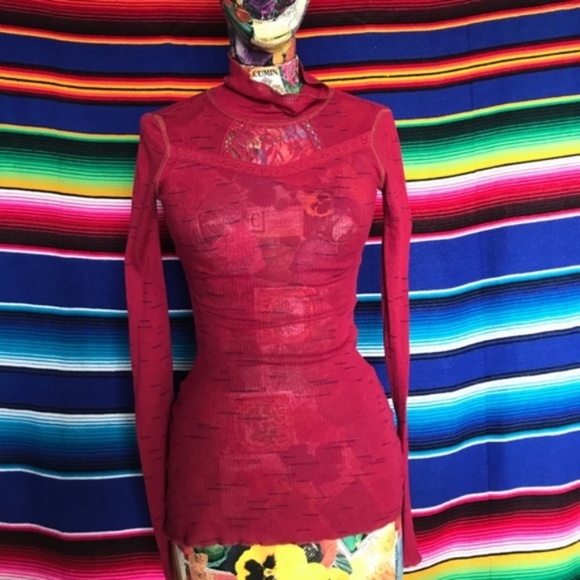 Free People Tops - FP Free People Ribbed Mock Neck Top Lace Marled Layer